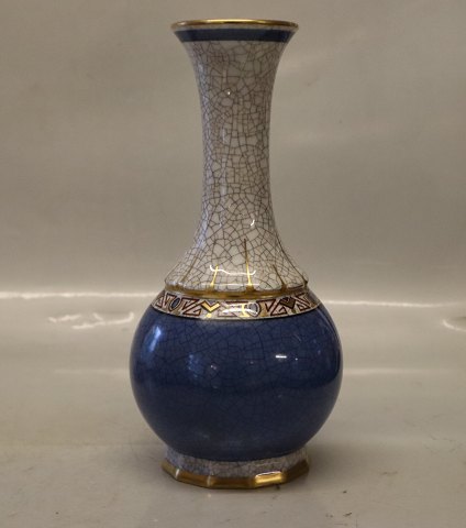 43-715 DJ Vase 15,5 cm blå med grå og guldkant Dahl Jensen Craquelé, (Crackelure) 