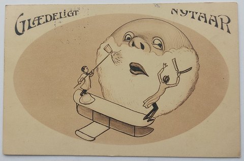 Glædeligt Nytår postkort: En ordentlig barbering 1912