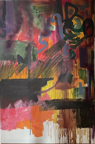 Stort flot ekspressivt maleri uden ramme, maleriet stammer fra kunstnerens atelier. Oliemaleri på lærred.