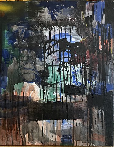 Stort flot ekspressivt maleri uden ramme, maleriet stammer fra kunstnerens atelier. Olie maleri på lærred.