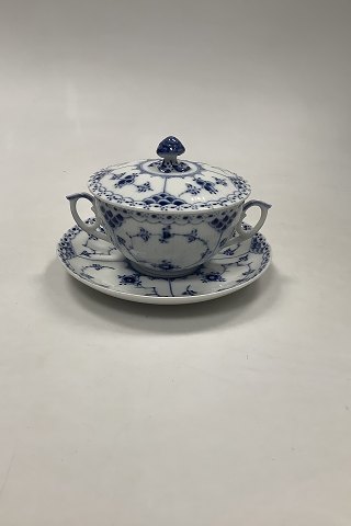 Royal Copenhagen Blue Fluted Half Lace Bouillon Cup with Lid and Saucer No. 764