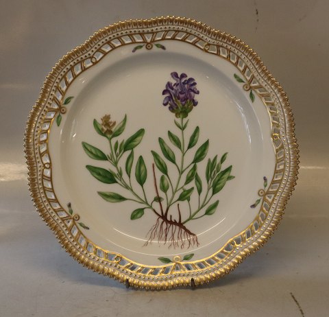 20-3526 "Brunella Grandiflora Jacq"  Dækketallerken 27.4 cm (0380) med gennembrudt kant  Kongelig Dansk Porcelæn Flora Danica