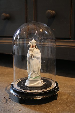 Decorative, old cylinder-shaped French glass Dome / Globe on a black wooden base for exhibition. H:24cm.