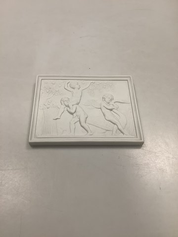 Bing and Grøndahl Bisquit Amor with a swan and boys picking fruit (summer). Copy of relief modeled in Rome in 1811