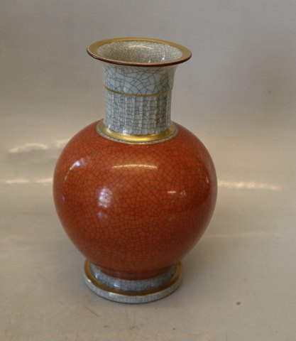 212-3033 RC Vase 15 cm Orange, grey and gold  Royal Copenhagen Craquelé, (Crackelure)