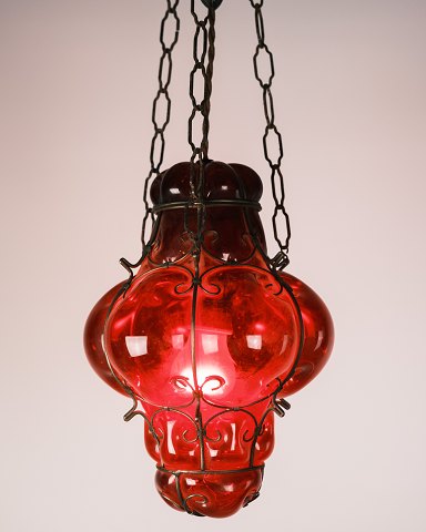 Ampel/Gitterpendel - Rubinrødt Glas - Venetiansk Stil - 1950erne