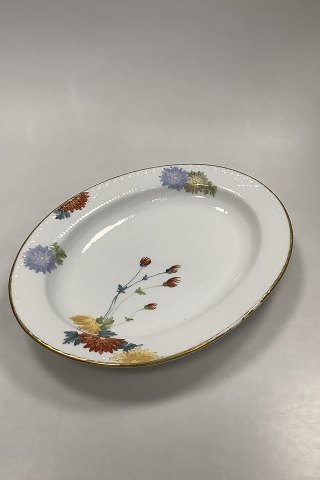 Royal Copenhagen Stel No 93 Hvid Halvblonde m. Blomster og Guldkant Ovalt Fad 36,6cm