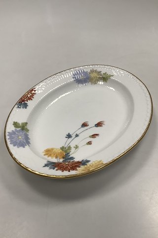 Royal Copenhagen Stel No 93 Hvid Halvblonde m. Blomster og Guldkant Ovalt Fad 30cm