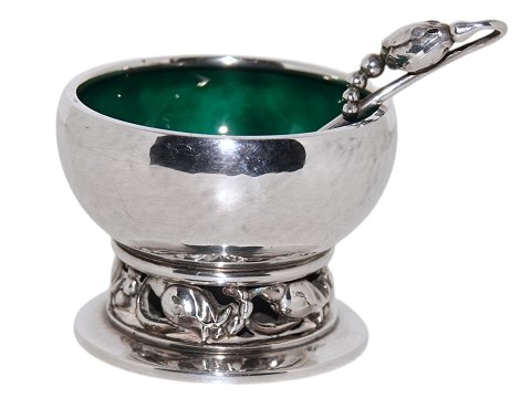 Georg Jensen Magnolia sølvSaltkar med grøn emalje og saltske
