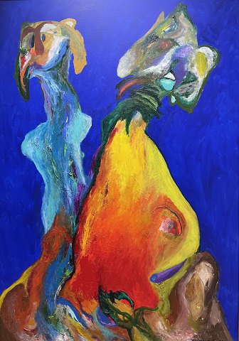 "Komposition" Maleriet er monteret i ældre guldramme, som kunstneren har valgt. Thomas Eje har mange talenter og er en fin kunstmaler.