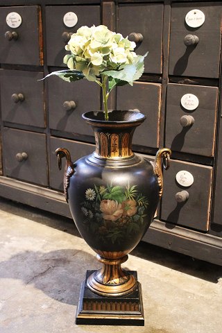 LARGE decorative 19th century iron vase with hand-painted floral motif and gold decorations.H: 58cm...