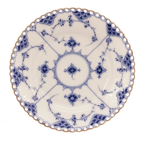 Royal Copenhagen musselmalet helblonde sidetallerken med guldkant 1087. D: 17,5cm