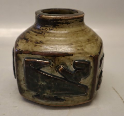 21925 RC Vase with birds 14 x 15 cm JM 1962 Royal Copenhagen Art Pottery