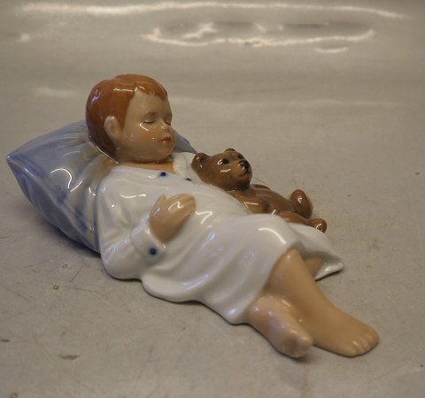 0681 RC Jens sleeping, Boy sleeping with teddy, 6 x 11 cm (1021681) Allan Therkelsen Royal Copenhagen 