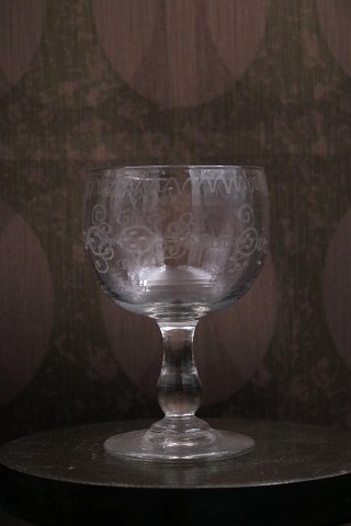 Fint gammelt Fransk souvenir vin glas med graveret skrift"Souvenir"
