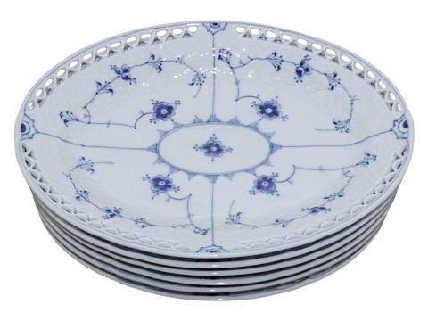BlåmaletOval middagstallerken  / stegefad med blondekant 28 cm.