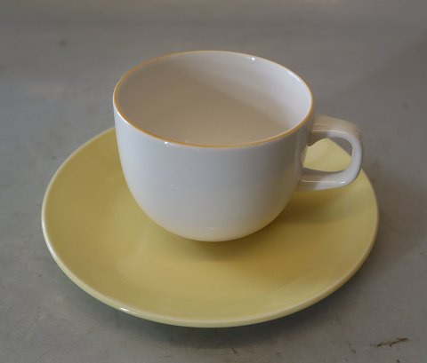 Yellow 072 Cup 6.5 x 7.5 cm + full light red saucer 14.8 cm (073) Yellow line -4 ALL Seasons Royal Copenhagen faience