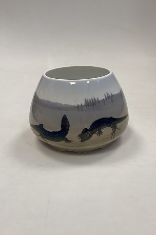 Royal Copenhagen Unika Vase af  Anne Fribert med sydlandsk landskab og firben