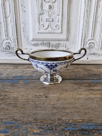 Royal Copenhagen Musselmalet halvblonde sukkerskål med forsølvet montering