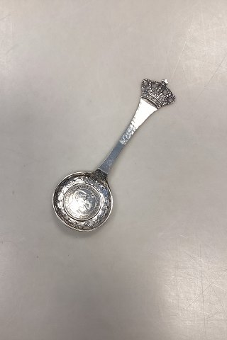 Dansk Ornamental Sølvske med Mindemønt og krone dekoration