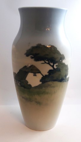 Royal Copenhagen. Porcelain vase with farmhouse. Model 2600/137. Height 32 cm. (1 quality)