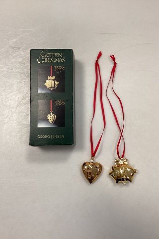 Georg Jensen Golden Christmas Holiday Ornament - Christmas Pig and Heart 2003