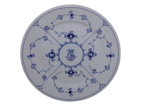 Blåmalet JernporcelænSildetallerken  med logo fra Odense 19,2 cm.