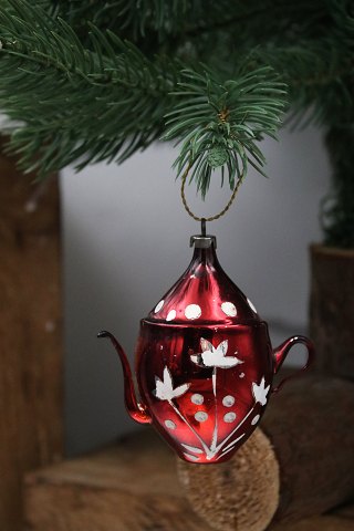 Old glass Christmas ornament / Christmas tree decoration from around 1950. (coffee pot)...