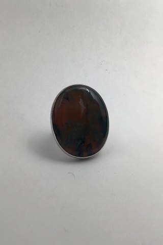 Georg Jensen Sterling Silver Ring No 90 D with Oval Stone Ornament