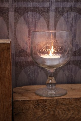 STORT antikt fransk mundblæst Souvenir glas med skrift "Amitie" som betyder Venskab.  Fint som lysglas...