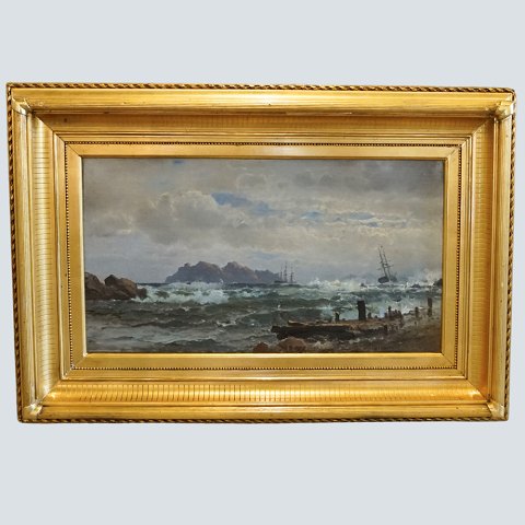 C. F. Sørensen; Mariner maleri, motiv ved Mandal i Norge, 1873