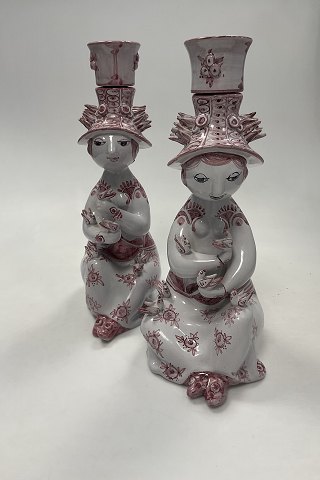 Pair of Bjørn Wiinblad Studio Figurines in red Woman Figurines from 1986 and 1987