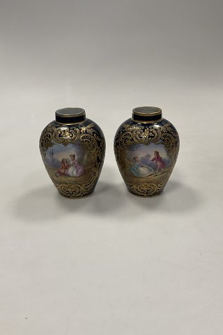 Pair of French Vases handpainted with gold decoration Sevres Style