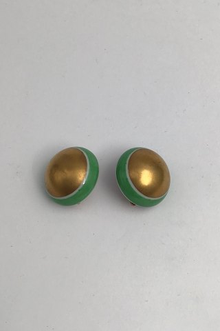 Royal Copenhagen Porcelæn Øreringe Grøn / Guld (Clips)