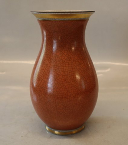 212-2782 Kgl. Vase 18 cm rød, guld & grå Kongelig Dansk  Craquelé, Craquele