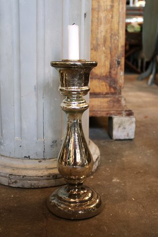 Stor antik fransk mundblæst 1800 tals lysestage i fattigmandssølv.Højde 33,5cm...