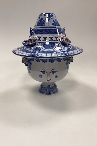 Bjørn Wiinblad Vase af Kvindehoved med Hat som Låg No. V51 fra 1980
