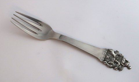 H. C. Andersen eventyrgaffel. Sølvbestik. Svinedrengen. Sølv (830). Længde 15 cm.