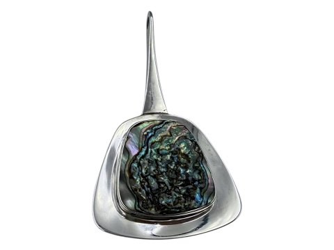 Arne Johansen sølvStort moderne vedhæng med abalone muslinge skal fra ca. 1970