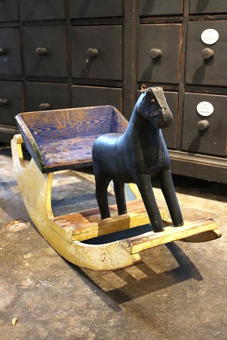 Swedish 19th century rocking horse in wood and fine original color...