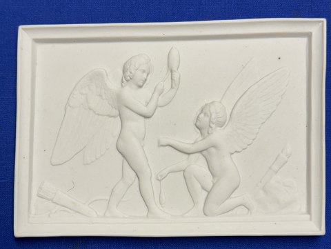 Thorvaldsen: Royal Copenhagen plaque “Cupid and Hymen Spinning the Thread of Life”