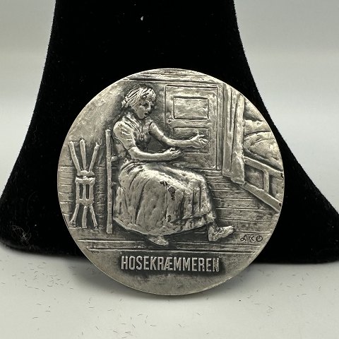 Steen Steensen Blicher "Hosekræmmeren" kunst medalje i 925 sølv
