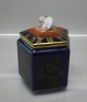 B&G Porcelain Lidded pentagon vase with figural mouse on top Royal Bley and gold 14 cm