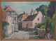Kirkegade Mariager Old House Einar Gross (1895-1962) Oil painting on canvas in golden frame 70 x 108 cm