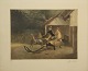 Legende børn med vogn og gyngehest i gården Lysmål 21,1 x 28,3 cm Peter Ilsted Signatur nr 15 af 75 I fin gammel træramme med glas.
