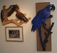 Aluminia Bird  Figurine2996 Hyacintara. Blue Parrot relief 87 cm  faience relief Jeanne Grut 1961