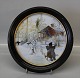 "The yard and the wash House" # 6 Royal Copenhagen Round Carl Larsson Porcelain painting in wooden frame 26 cm