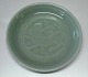 Royal Copenhagen Art Pottery1979-1 RC Celadon Glaze tray 18 cm with lion in relief - Signed FG or TG