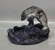 Danish art pottery Søren Kongstrand Polar bear on trey Gray glazed Lustre 21 x 26 cm