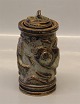 Royal Copenhagen Art Pottery 20101 RC Vase with lid, fish in relief 17 cm, Jais Nielsen, Nov 1925